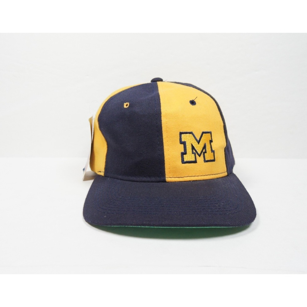 Vintage University of Michigan Hat Adult Snapback Blue Yellow Colorblock NEW DS